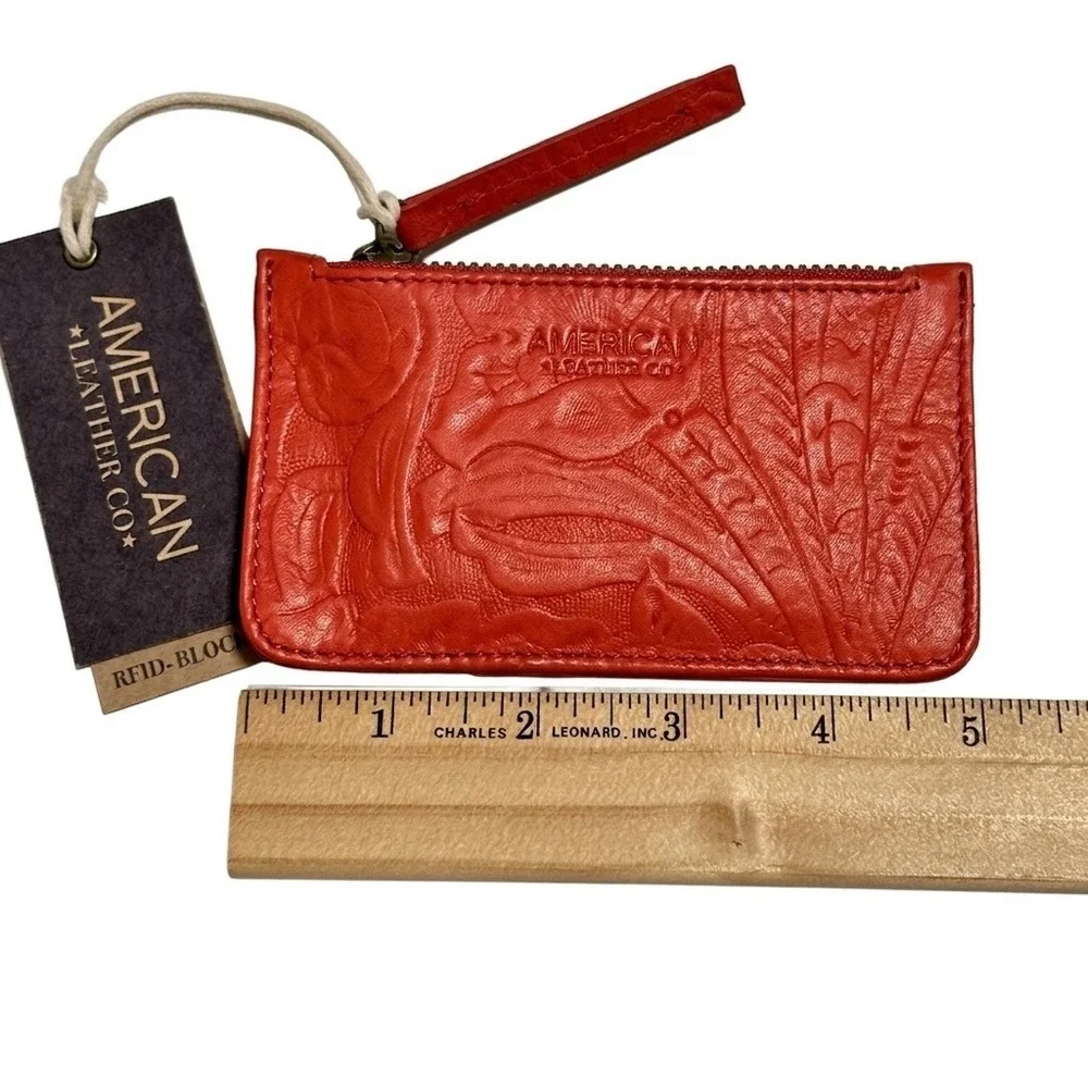 American Leather Co Liberty Wallet Tandoori Tooled Red Leather RFID ALC2310